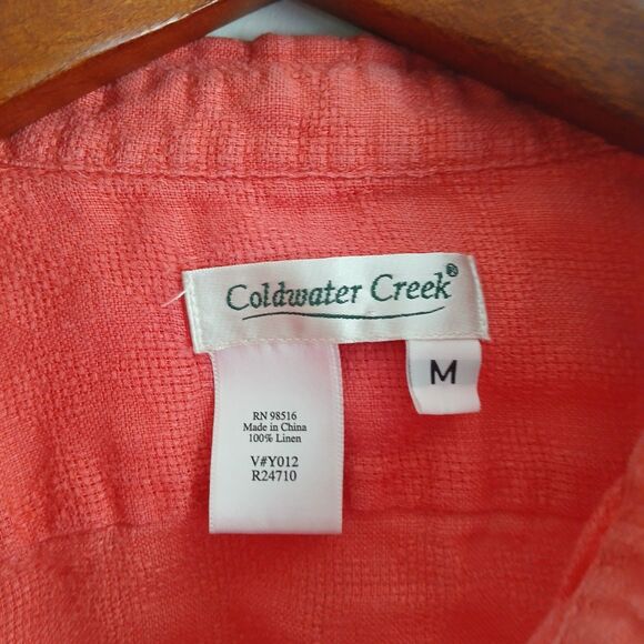 Coldwater Creek Linen Shirt Medium Coral Long Sleeve Button Down Collared - Picture 3 of 6